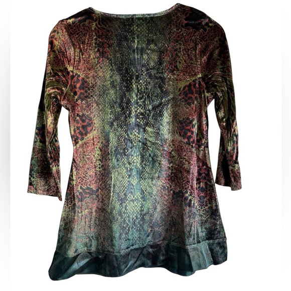 Vintage Whimsigoth Blouse Womens Y2K Small Stretch Burnout Velvet Green Brown - Picture 2 of 8